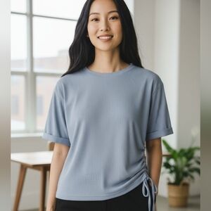 Cotton Candy LA Ribbed Blouse Top Women’s Medium Blue Gray Casual Chic 💵